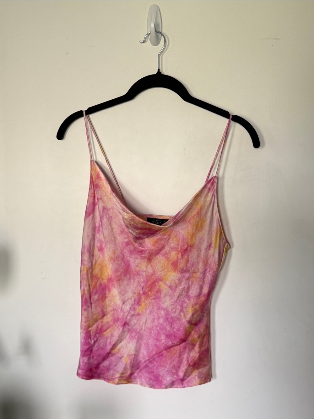Teri Jon Pink and Yellow Tie-Dye Cowl Neck Camisole